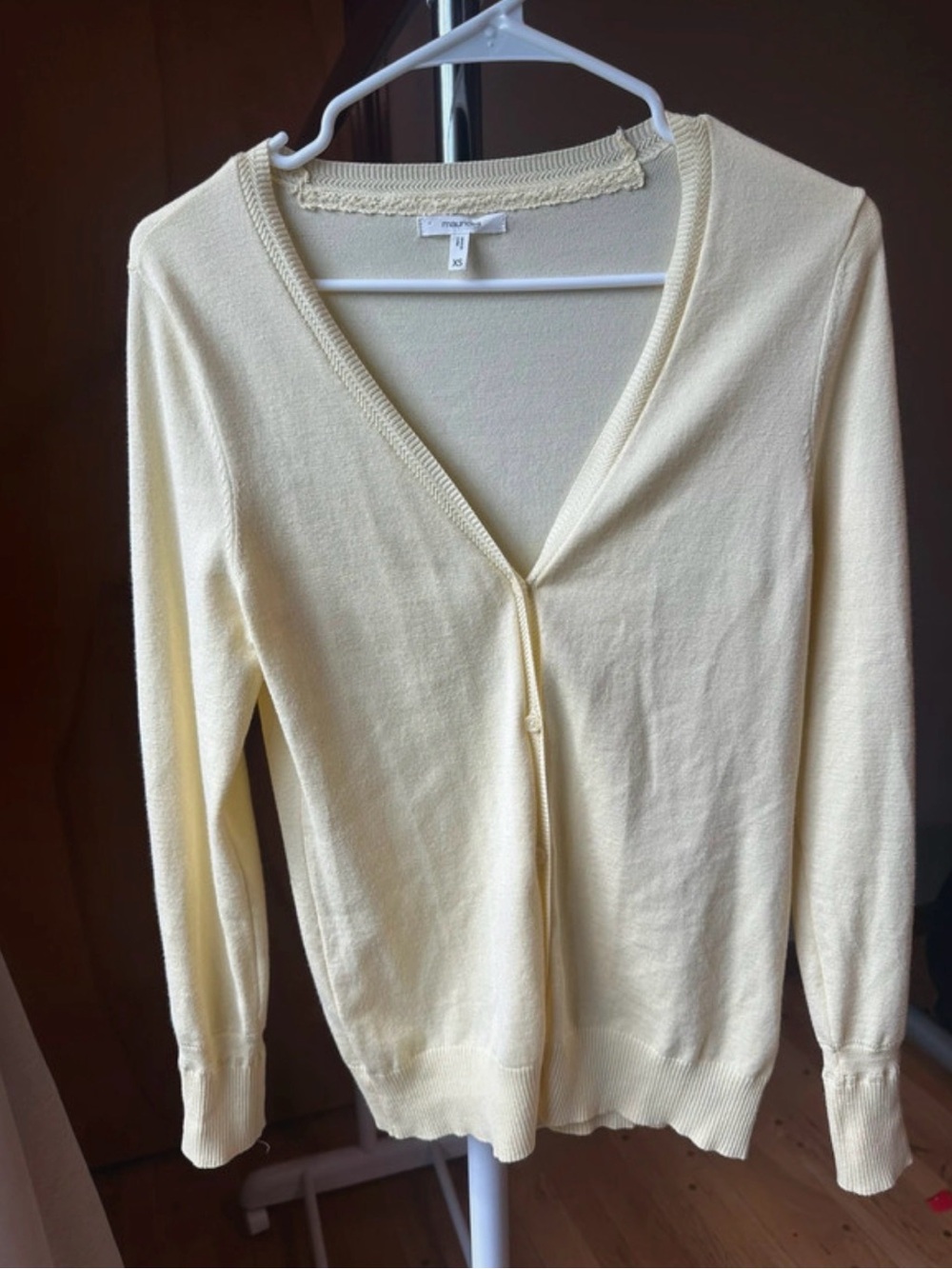 Maurices Pale Yellow V-Neck Button-Front Sweater